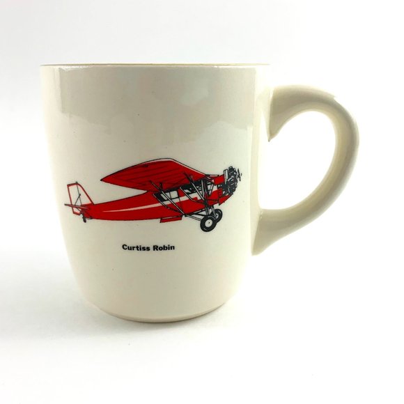 Ceramic Classic Airplane Coffee Cup. Featuring:  Red  "Curtis Robin" Aircraft. - Picture 1 of 9